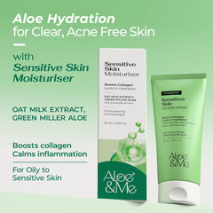 Aloe&Me Sensitive Skin Moisturiser tube and box with Oat Milk Extract and Green Miller Aloe