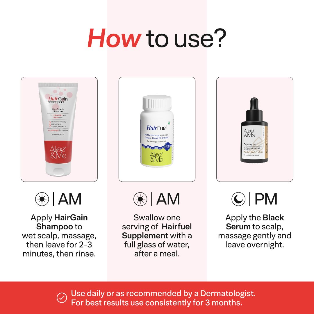 Advanced Daily Anti-Grey Kit with Black Serum & Hairfuel | Complete Premature Greying Care System