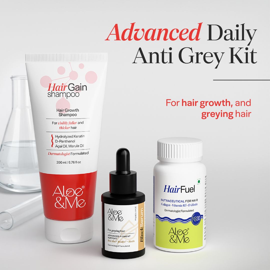 Advanced Daily Anti-Grey Kit with Black Serum & Hairfuel | Complete Premature Greying Care System