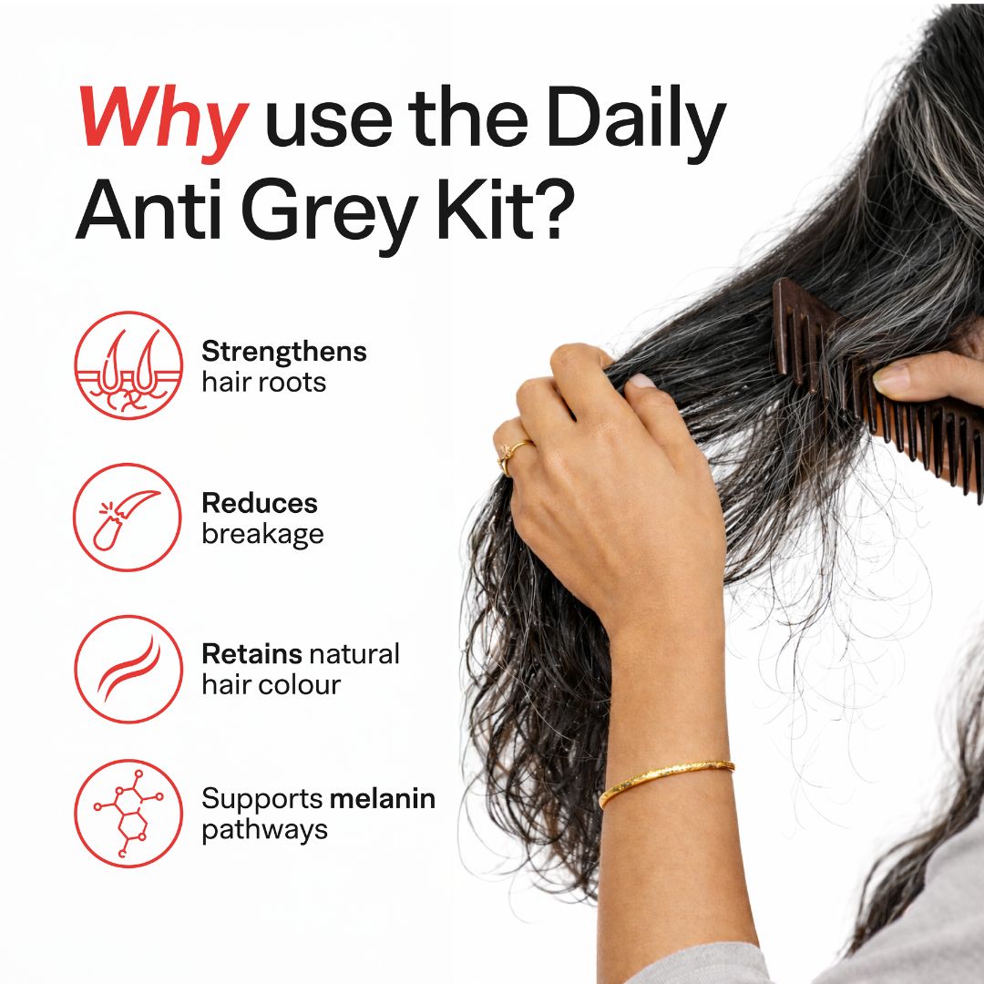 Daily Anti-Grey Hair Kit with Black Serum | Premature Greying Care Routine