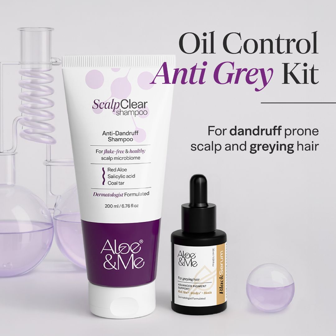 Oil Control Anti-Grey Hair Kit with Black Serum | Oily Scalp Premature Greying Care